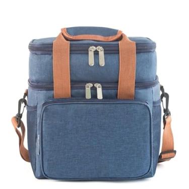 Imagem de Bolsa Térmica Grande para Marmita 13,5L | Lancheira com 2 Compartimentos, Design Elegante, Durável e Versátil para Trabalho, Academia e Viagens (Azul)