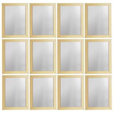 Imagem de Kit 12 Espelhos Decorativo 18x24 Com Moldura de Madeira Preta Branca Dourada ou Tabaco para Quarto Sala Banheiro Salão de Beleza Manicure Hall de Entrada (Dourado)