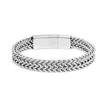 Imagem de LaSua Pulseira de prata masculina de 10 mm com fecho de baioneta, pulseira masculina de aço inoxidável de 19 cm, joias masculinas de formatura, presente de dia dos namorados para ele, 8.0", Aço