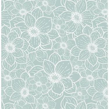 Imagem de GloryTik Papel de parede de contato floral verde boho papel de parede autoadesivo removível para quarto, armários de banheiro, decoração de papel de vinil, 17,3 x 500,4 cm