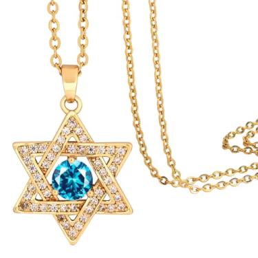 Imagem de Lagava Colar Estrela de Davi: Colar pequeno com pingente de pedra do mês de nascimento | Colar de estrela judaica de seis pontas com pedra do mês de nascimento, joia minúscula de ouro 14K para