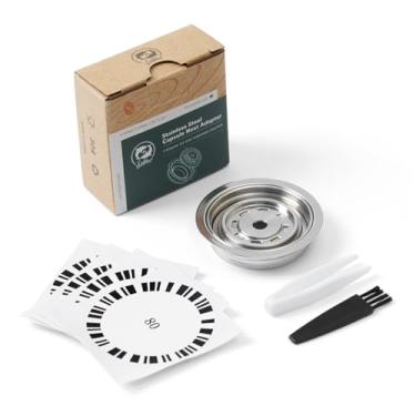 Imagem de FOVNOT Adaptador de cápsulas de café reutilizáveis, 80 ml de aço inoxidável adaptador para cápsulas de café conversor para cápsulas de café com 4 autocolantes compatível for Vertuo Next/Vertuo POP