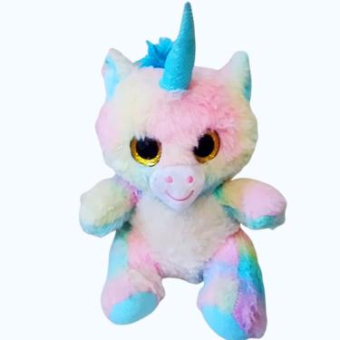 Imagem de Brinquedo Pelucia Cavalinho Unicornio Olho de Vidro 25cm para Criança Presente Decoração