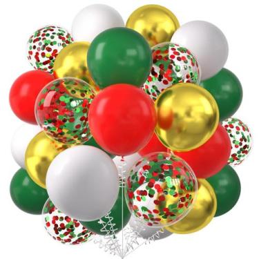 Imagem de Balões KALOR Vermelho, Verde e Branco - 60 Unidades de 30cm para Festa