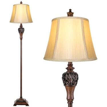 Imagem de Sucolite Luminária De Chão Vintage Para Sala De Estar, Luminária Alta Tradicional De Fazenda, Luminária De Poste Antiga De Meados Do Século Para Quarto Com Formato De Sino, Abajur De Seda Falsa, Ilu