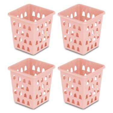 Imagem de Kit 4 Cesto Organizador Quadrado Alto Multiuso 10,5 x 10,5 Branco Pret
