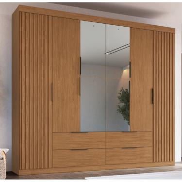 Imagem de Guarda Roupa Casal Ripado com Espelho 6 Portas 4 Gavetas Vegas Faimec - Freijo