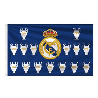 Imagem de Bandeira do Real Madrid 0,9 x 1,5 m Liga dos Campeões 2024 Hala Madrid Merengue Fãs Futebol Durável Interior ou Exterior Futebol 2 Ilhós