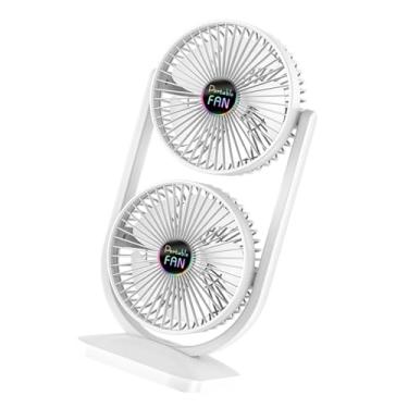 Imagem de XLWLLNJ Fã do ventilador de mesa pessoal Anti -Slip Bottom Silencioso 3 velocidades Configurações de cabeça dupla para camping viagens, Branco