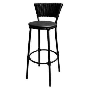 Imagem de Banqueta Bistrô Cuba Aço Junco Sintético Preto Assento Preto - MetalCl