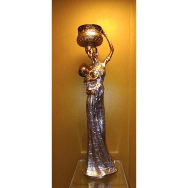 Imagem de Estatua africana prata com cesta resina decorativo 30cm - Zona Livre
