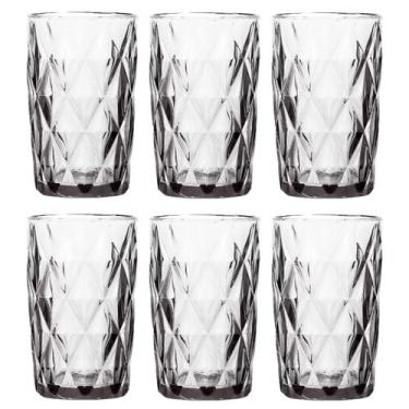Imagem de Conjunto Jogo 6 Copos de Vidro Diamond Alto Grande 390ML Linha Cristal