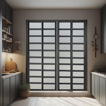 Imagem de Porta de Correr com Travessas 4 Folhas Moveis 210 X 200 Elite com Fecho Automático Vidro Liso