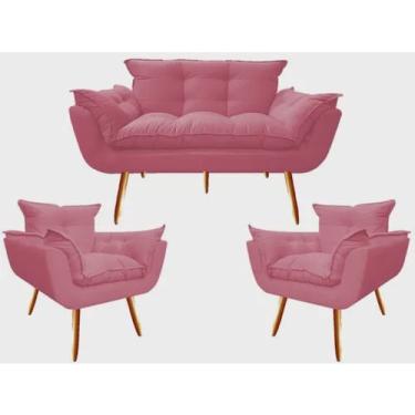 Imagem de Conjunto Chesterfield Luxo Opala sala/recepão/escritório (1 Namoradeira + 2 Poltronas) suede rosa