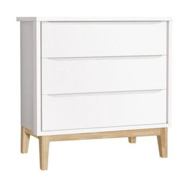 Imagem de Cômoda Infantil Classic 3 Gavetas com Pés Madeira Natural - Reller Móveis Branco Fosco