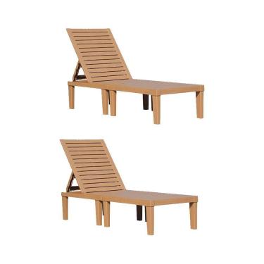 Imagem de Kit 2 Cadeiras Espreguiçadeira área De Piscina Pool Encosto Reclinável Em Pu Marrom G56 - Gran Belo