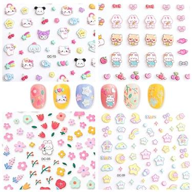 Imagem de 10 folhas de adesivo de unha infantil em relevo 5D Grow in The Dark, mais de 450 designs, flores, borboleta, animais, decalques de unhas para meninas e mulheres (10 folhas, adesivos de unhas 5D - (DC