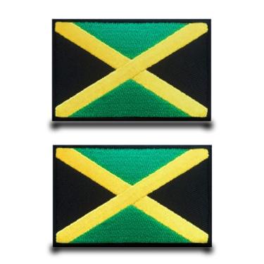 Imagem de 2 peças de adesivos de bandeira da Jamaica, remendo tático jamaicano, com gancho e laço para chapéus militares bordados para roupas, jeans, bonés, bolsas, mochilas, coletes e uniformes