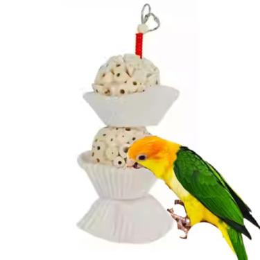 Imagem de Brinquedos de mastigar para pássaros, bolas de sola natural, brinquedo de pássaro de madeira feito à mão, leve, copos de bolo de grau de padaria, bola de madeira sola desfiável, brinquedo de mastigar