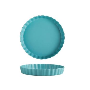 Imagem de Prato doméstico de cerâmica esmaltada, prato de sobremesa de bolo de macarrão - azul celeste 25,4 cm