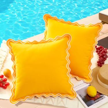 Imagem de JOJOGOGO 45,7 x 45,7 cm - Capas de almofada bordadas amarelas bordadas, à prova d'água, conjunto de 2, 45,7 x 45,7 cm, fronhas decorativas boêmias, capas de almofada de fazenda para sofá, varanda e