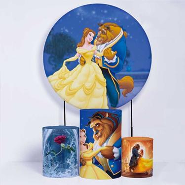 Imagem de Kit Painel de Festa Redondo de 1,50m e Trio de Cilindros A Bela e a Fera - Fera Print