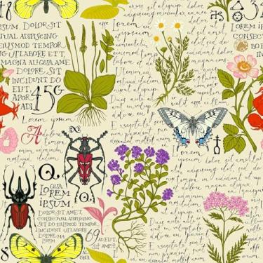 Imagem de Forro de gaveta floral botânico autoadesivo forro de prateleira de papel de parede decorativo de ervas descascar e colar para paredes, armários, móveis, artesanato, decalque 43 x 38 cm