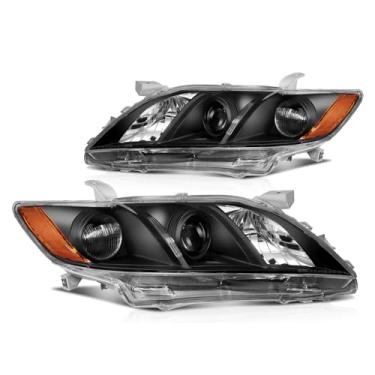 Imagem de F CARFITTING Adequado para Toyota Camry Par de Faróis 2007-2009 Preto Habitação Âmbar Refletor Halogêneo Farol Sem Lâmpadas