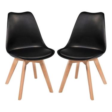 Imagem de Kit C-2 Cadeiras Leda ? Charles Eames, Saarinen Wood Com Almofada Preta