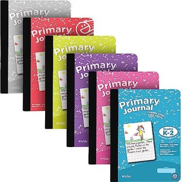 Imagem de Caderno de composição do diário primário K-2, diário de escrita primário, pautado em meia página para crianças, caderno infantil de 100 folhas, em rosa, roxo, verde, azul, vermelho, cinza, multicolorido (embalagem com 12) - por Enday