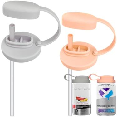 Imagem de 2 tampas de silicone para latas de refrigerante com palha, tampas de lata pop com alça, capas reutilizáveis para bebidas de tamanho padrão, suco, coca, refrigerante, cerveja e seltzer, evita poeira