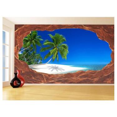 Imagem de Papel De Parede 3D Praia Mar Caverna Pedras Céu 3,5M Npr290 - Você Dec
