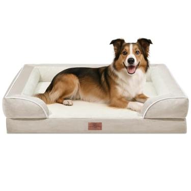 Imagem de Comfort Expression Cama grande para cães, impermeável, com espuma ortopédica, sofá-cama confortável para animais de estimação com capa removível lavável e fundo antiderrapante (G, bege)