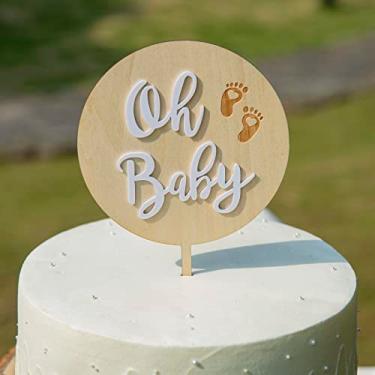 Imagem de Decoração de bolo Wood Oh Baby - Topper acrílico de revelação de gênero para chá de bebê