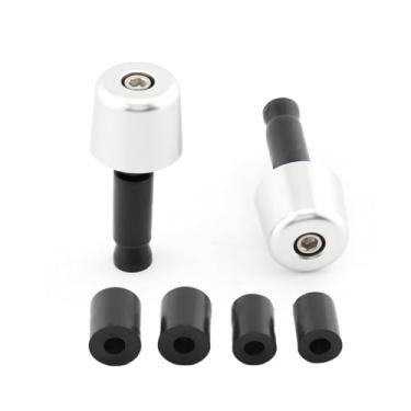 Imagem de FINMOKAL 7/20.3 cm Punhos do guidão da motocicleta Tampa da extremidade da barra Slider CNC Alumínio Universal Handle Bar End Plugs Caps (Prata)