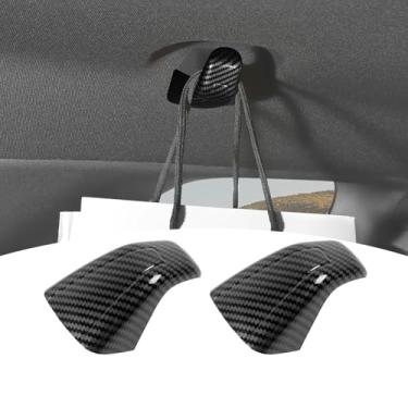 Imagem de PDKLIN Capa de acabamento de gancho de teto para assento traseiro Challenger para Dodge Challenger 2015-2023 acessórios interiores de fibra de carbono preta, 2 peças