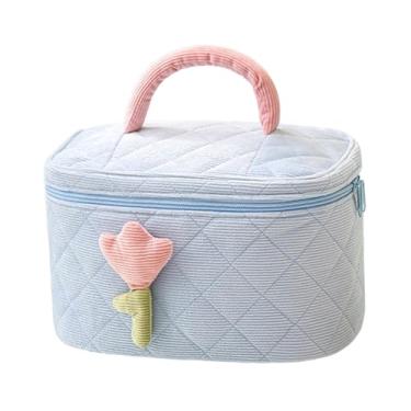 Imagem de FashionCha Bolsa de armazenamento de maquiagem com zíper de duas cabeças, bolsa de higiene de viagem para mãe e namorada, Azul