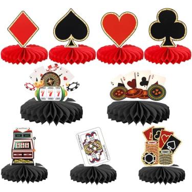 Imagem de Rsstarxi Pacote com 9 decorações de festa com tema de cassino, pôquer, centros de mesa de favo de mel, cartões de cassino, para noite de jogo de cassino, Las Vegas, meninos, meninas, lembrancinhas de