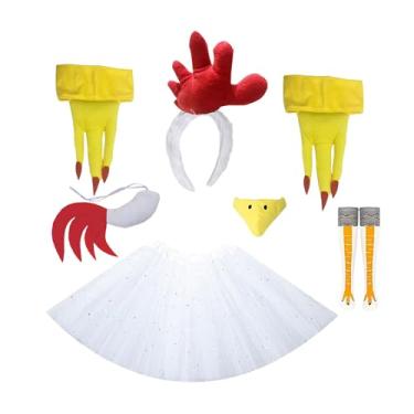 Imagem de Colaxi Kit de fantasia de galinha novidade cosplay para eventos brincadeiras de faz de conta festa de ação de graças, 8 Peças de Acessórios, para Crianças