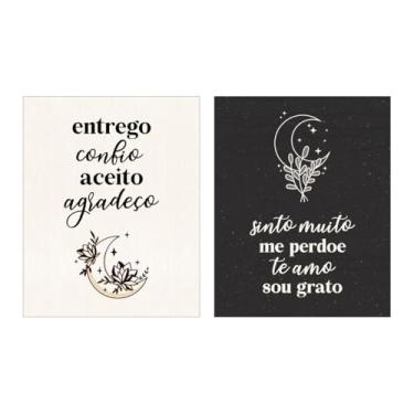 Imagem de Amora Estúdio - Kit 2 Placas Decorativas 20x25 Hooponopono e Entrego Confio... com MDF 3 mm e 20 cm x 25 cm