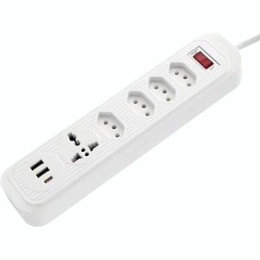 Imagem de Filtro de Linha com 8 Entradas (4 Tomadas + 1 Universal + 3 USB), 110–220V, Cabo 2m – Extensão Elétrica com Proteção e Carregamento Rápido | Ideal para Casa, Escritório e Home Office (Branco)