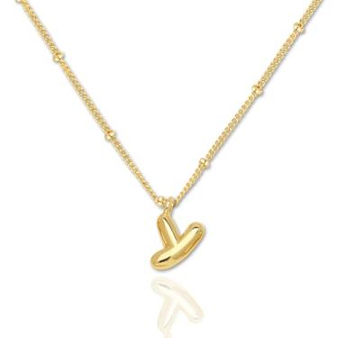 Imagem de YIGOYIHU Colares com inicial para mulheres – Colar de letras delicadas banhado a ouro 14K, lindo colar com pingente de letra bolha, presente personalizado, joias modernas para mulheres e meninas