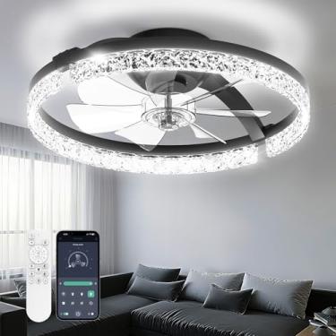 Imagem de Aphyni Ventiladores de teto dobráveis com luzes e controle remoto Ventilador de teto de 45,7 cm 3000-6000K Regulável Montagem Embutida Ventilador de Luz LED 6 Velocidades de Vento para Casa Quarto
