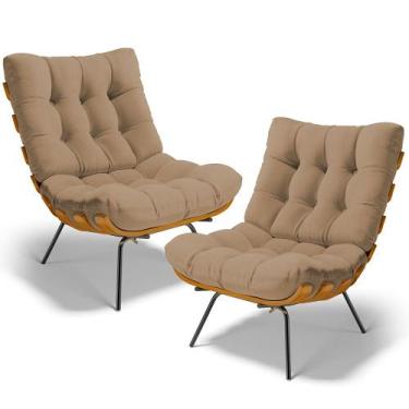 Imagem de Kit 2 Poltronas Decorativas Sala de Estar Costela L02 Linho Bege Escur