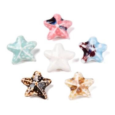Imagem de Stiesy 100 peças extravagantes contas de cerâmica esmaltadas antigas estrelas do mar cor mista oceano forma animal contas espaçador para kits de fabricação de joias DIY