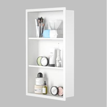 Imagem de Bernkot Armário de parede de banheiro 61 x 35 cm branco sobre o vaso sanitário armário de remédios sem porta nicho de parede inoxidável com prateleira de 3 camadas para banheiro, sala de estar