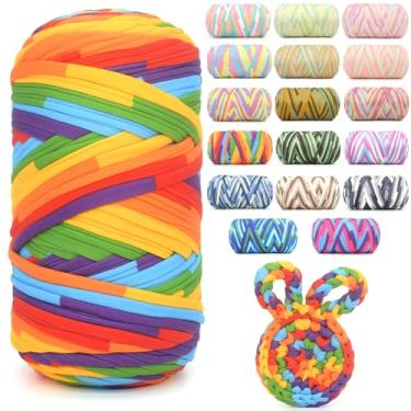 Imagem de Camiseta de 400 g para crochê, arco-íris, tecido elástico macio, grosso, grosso, fio de crochê para crochê, tricô iniciante, tricô à mão, para bolsa/artesanato faça você mesmo/decoração de casa