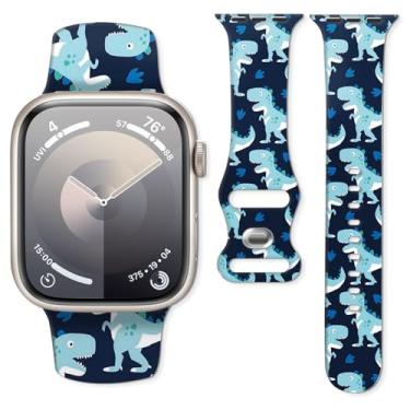 Imagem de Pulseira de relógio compatível com Apple Watch de 38 mm, 40 mm, 41 mm e 42 mm, pulseira de substituição com fecho clássico para Apple Watch Series SE 10, 9, 8, 7, 6 5 e Utral para mulheres (dinossauro