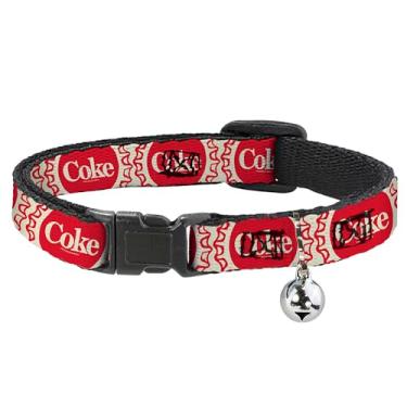 Imagem de Coleira para gatos The Coca-Cola Company, coleira separável com sino, tampas de garrafa de coca-cola vintage branco vermelho, 21 a 30 cm de largura