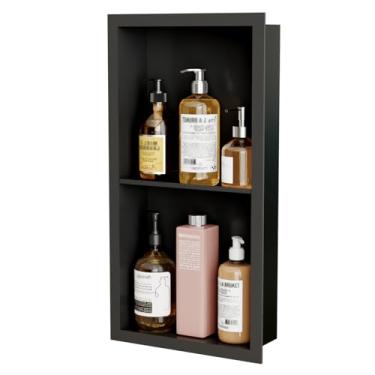 Imagem de Giklux Inserção de nicho de chuveiro de aço inoxidável de 2 camadas, 61 x 30 cm, sem necessidade de azulejo, nicho de banheiro para parede de chuveiro, prateleiras embutidas para drywall, sala de